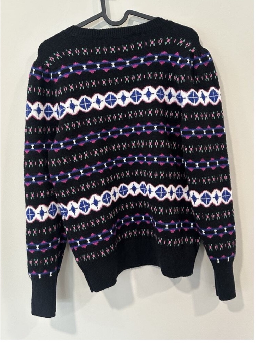 LOFT Fair Isle Sz Medium Multi Color Puff Sleeve Sweater Crewneck EUC - Picture 3 of 5